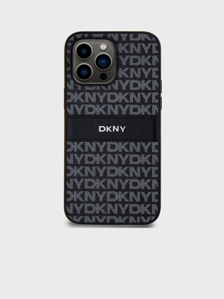 DKNY PU kožna stražnja maska ​​s ponavljajućim uzorkom u tonskim crtama za iPhone 14 Pro crna DKNY