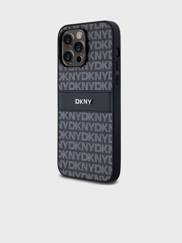 DKNY PU kožna stražnja maska ​​s ponavljajućim uzorkom u tonskim crtama za iPhone 14 Pro crna DKNY