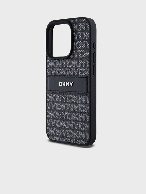 DKNY PU kožna stražnja maska ​​s ponavljajućim uzorkom u tonskim crtama za iPhone 14 Pro crna DKNY
