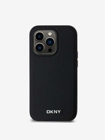 DKNY PU kožna srebrna metalna stražnja maska ​​Magsafe s logotipom za iPhone 14 Pro crna DKNY