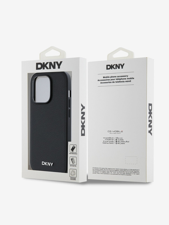 DKNY PU kožna srebrna metalna stražnja maska ​​Magsafe s logotipom za iPhone 14 Pro crna DKNY