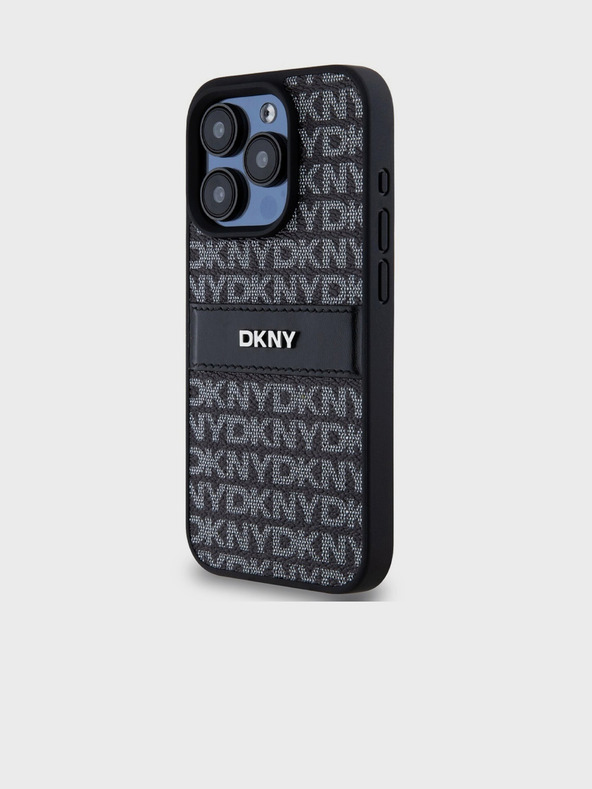 DKNY PU kožna stražnja maska ​​s ponavljajućim uzorkom u tonskim prugama za iPhone 14 Pro Max crna DKNY