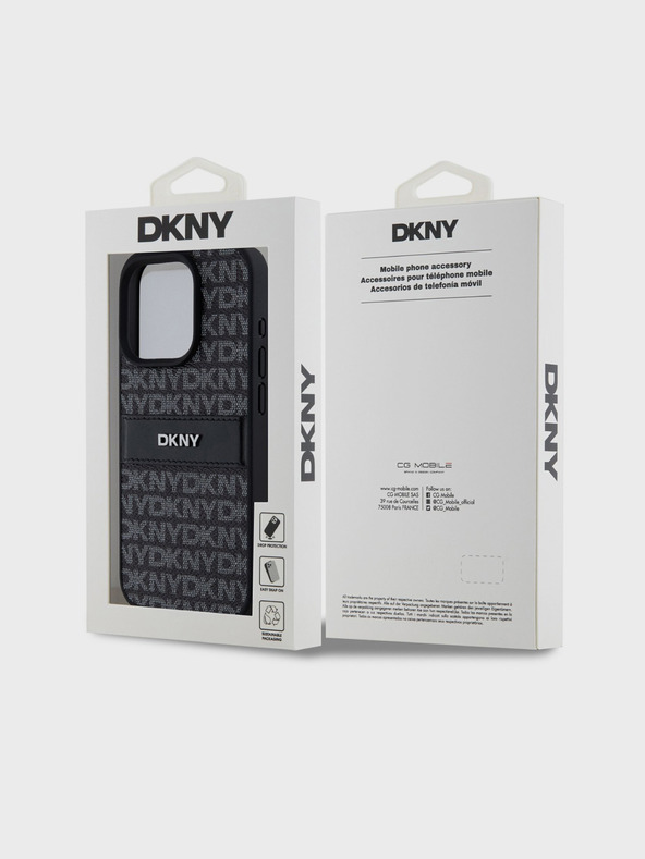 DKNY PU kožna stražnja maska ​​s ponavljajućim uzorkom u tonskim prugama za iPhone 14 Pro Max crna DKNY