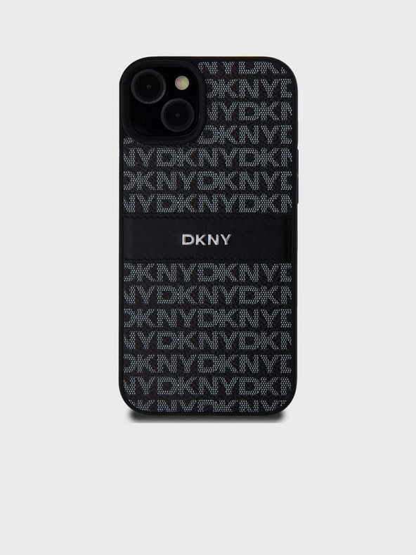DKNY PU kožna stražnja maska ​​s ponavljajućim uzorkom u tonskim prugama za iPhone 15 Plus crna DKNY