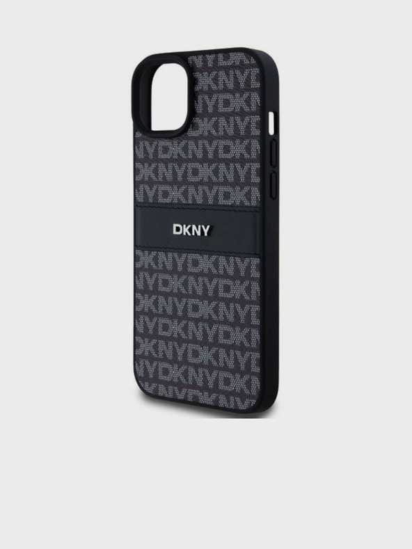 DKNY PU kožna stražnja maska ​​s ponavljajućim uzorkom u tonskim prugama za iPhone 15 Plus crna DKNY