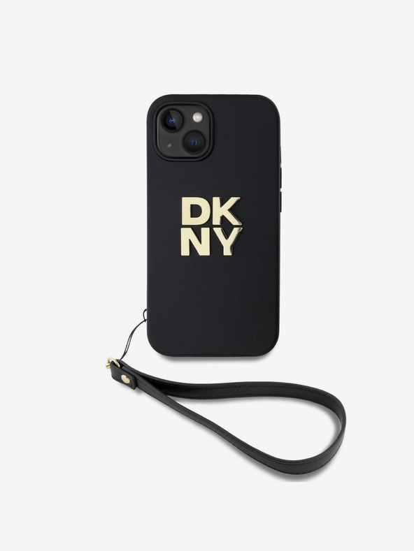 DKNY PU kožna stražnja maska ​​s logotipom i remenčićem za iPhone 13 crna DKNY
