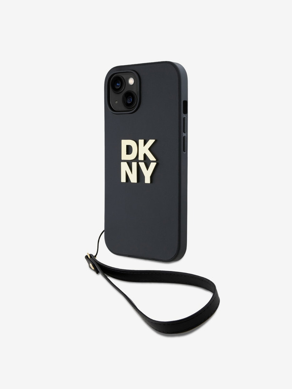 DKNY PU kožna stražnja maska ​​s logotipom i remenčićem za iPhone 13 crna DKNY