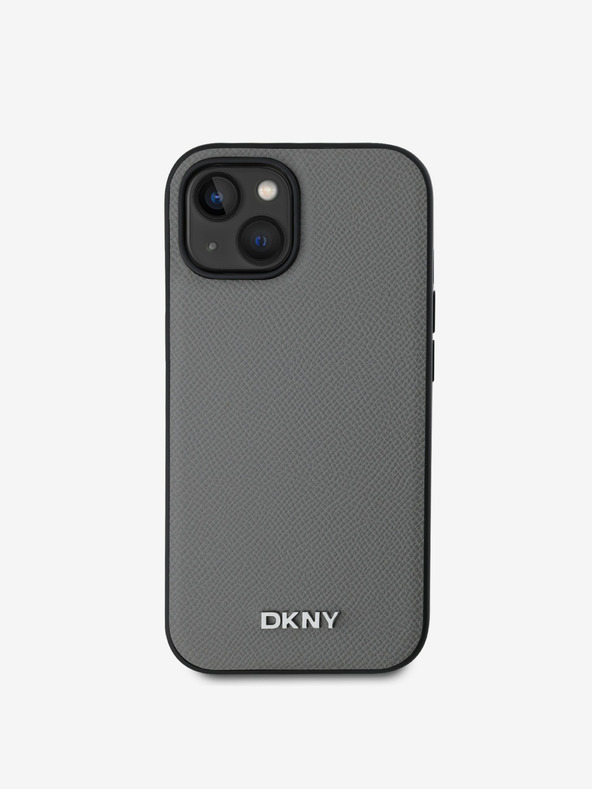 DKNY PU kožna srebrna metalna stražnja maska ​​Magsafe s logotipom za iPhone 14 siva DKNY