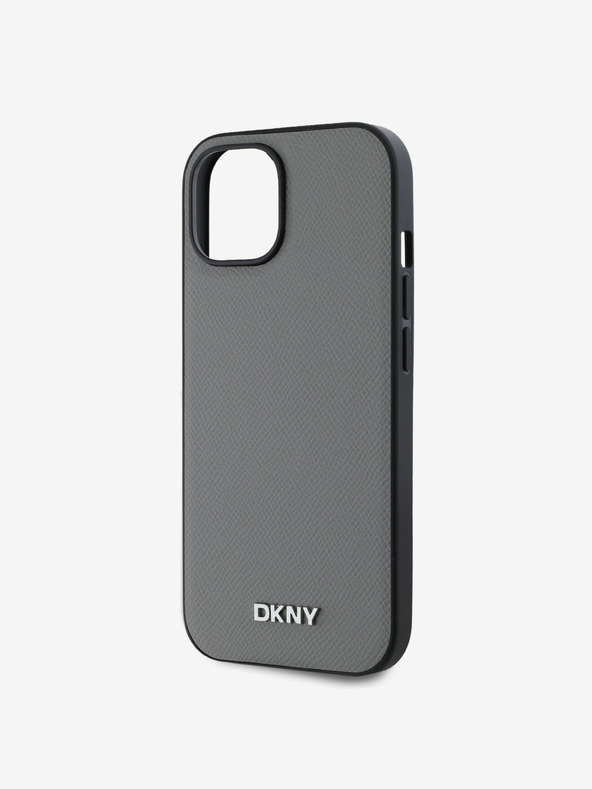DKNY PU kožna srebrna metalna stražnja maska ​​Magsafe s logotipom za iPhone 14 siva DKNY