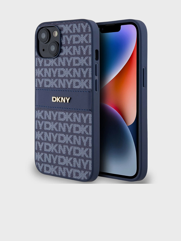DKNY PU kožna stražnja maska ​​s ponavljajućim uzorkom u tonskim prugama za iPhone 14 plava DKNY