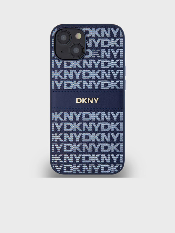 DKNY PU kožna stražnja maska ​​s ponavljajućim uzorkom u tonskim prugama za iPhone 14 plava DKNY