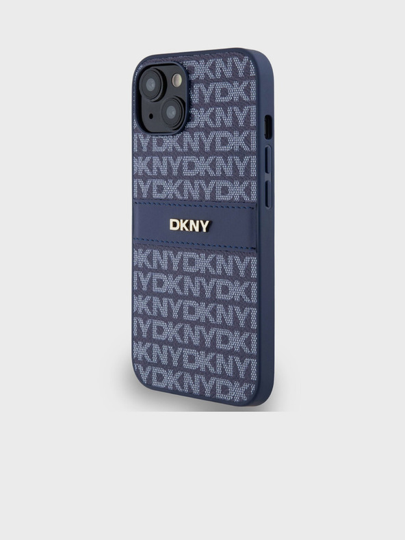 DKNY PU kožna stražnja maska ​​s ponavljajućim uzorkom u tonskim prugama za iPhone 14 plava DKNY