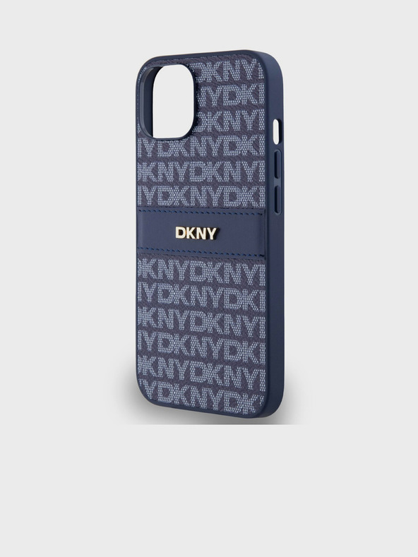 DKNY PU kožna stražnja maska ​​s ponavljajućim uzorkom u tonskim prugama za iPhone 14 plava DKNY