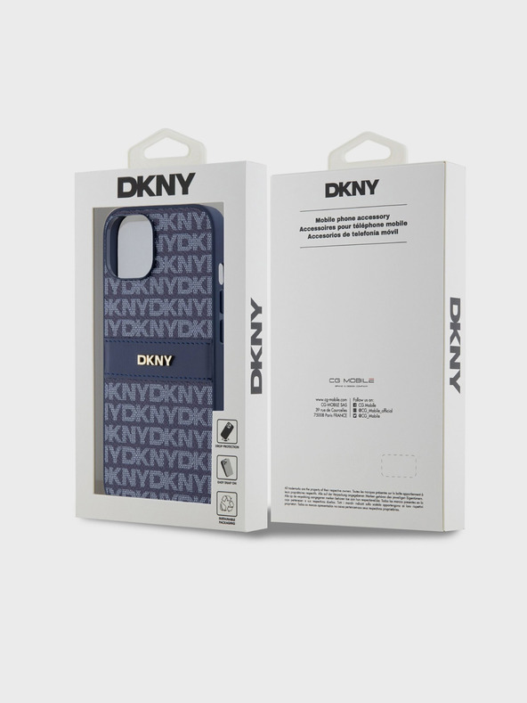 DKNY PU kožna stražnja maska ​​s ponavljajućim uzorkom u tonskim prugama za iPhone 14 plava DKNY