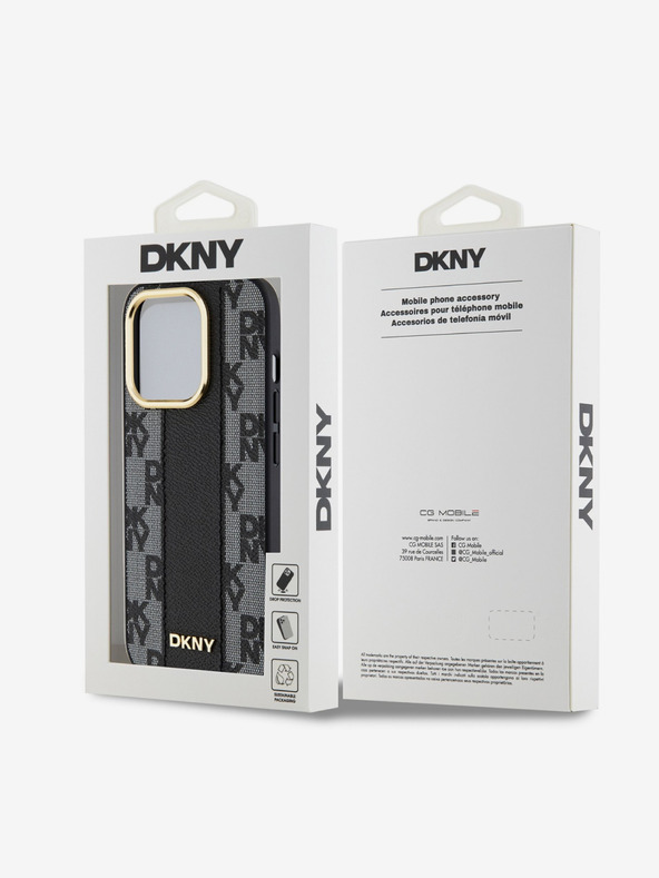 DKNY Stražnja maska ​​Magsafe s kariranim uzorkom od PU kože za iPhone 15 Pro Max crna DKNY