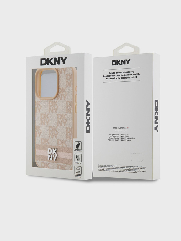 DKNY Stražnja maska ​​s kariranim uzorkom i prugama od PU kože za iPhone 14 Pro, ružičasta DKNY