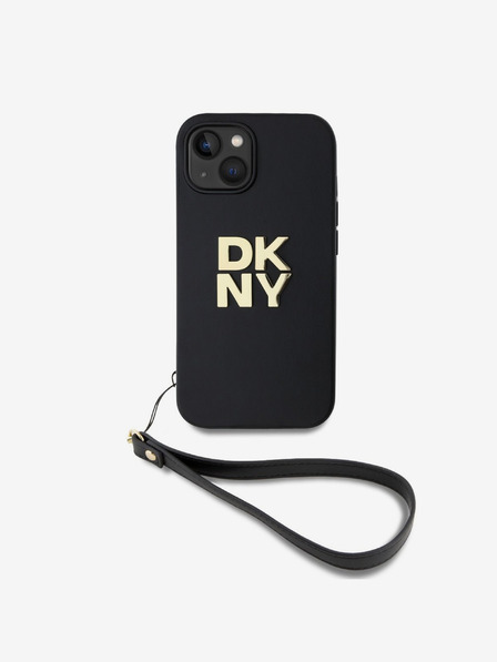 DKNY PU kožna stražnja maska ​​s logotipom i remenčićem za iPhone 14 crna DKNY