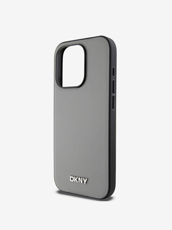DKNY PU kožna srebrna metalna stražnja maska ​​Magsafe s logotipom za iPhone 14 Pro siva DKNY