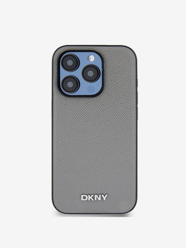 DKNY PU kožna srebrna metalna stražnja maska ​​Magsafe s logotipom za iPhone 14 Pro Max siva DKNY