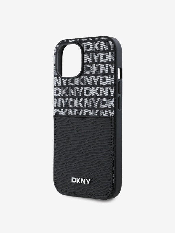 DKNY PU kožna stražnja maska ​​s džepom za karticu s ponavljajućim uzorkom za iPhone 15 crna DKNY