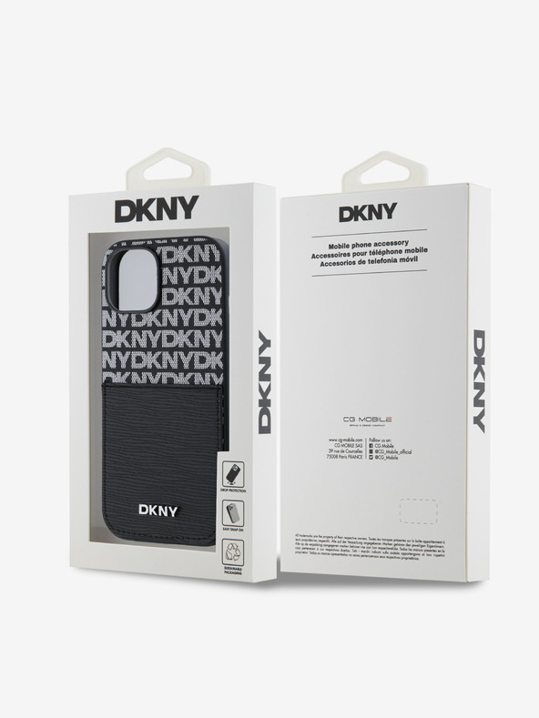 DKNY PU kožna stražnja maska ​​s džepom za karticu s ponavljajućim uzorkom za iPhone 15 crna DKNY