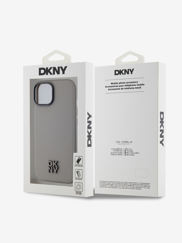DKNY Stražnja maska ​​Magsafe s logotipom od PU kože za iPhone 15 siva DKNY