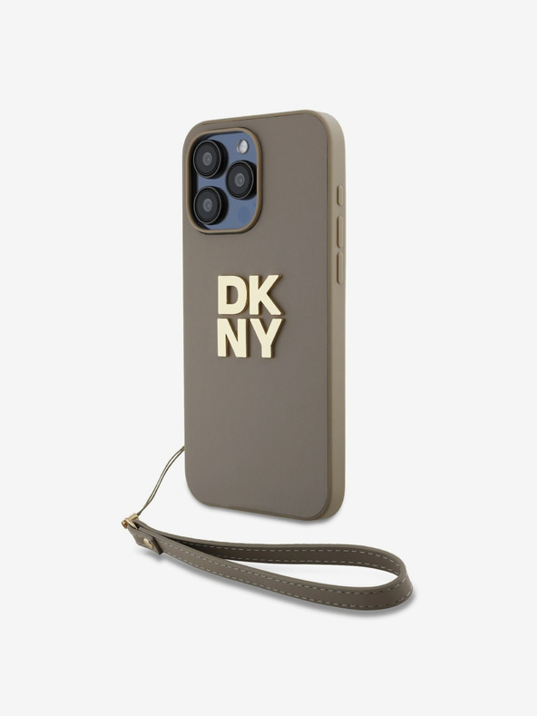 DKNY PU kožna stražnja maska ​​s logotipom narukvice za iPhone 14 Pro Max bež DKNY