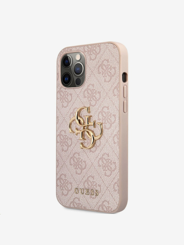 Guess PU 4G Metal Logo Zadní Kryt pro iPhone 12/12 Pro Pink Etui za telefon