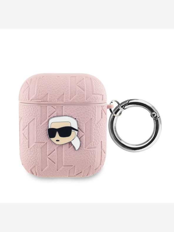 Karl Lagerfeld PU reljefna maska ​​Karl Head za AirPods 1/2, ružičasta Karl Lagerfeld