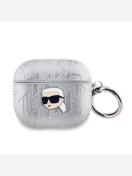 Karl Lagerfeld PU reljefna maska ​​Karl Head za AirPods 3 Srebrna Karl Lagerfeld