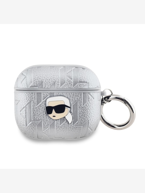 Karl Lagerfeld PU reljefna maska ​​Karl Head za AirPods 3 Srebrna Karl Lagerfeld
