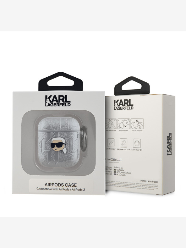 Karl Lagerfeld Karl Lagerfeld PU reljefna maska ​​Karl Head za AirPods 1/2 srebrna