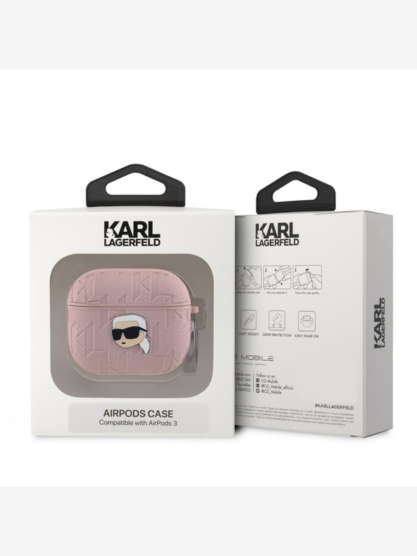 Karl Lagerfeld PU reljefna maska ​​Karl Head za AirPods 3, ružičasta Karl Lagerfeld