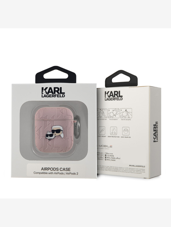 Karl Lagerfeld Karl Lagerfeld PU reljefna futrola Karl and Choupette Heads za AirPods 1/2 ružičasta