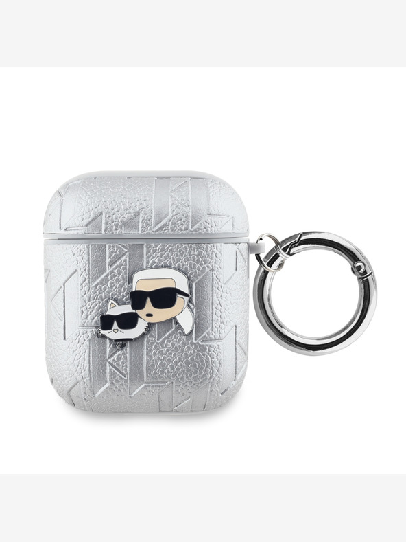 Karl Lagerfeld PU futrola s reljefnim glavama Karla i Choupette za AirPods 1/2 Srebrna Karl Lagerfeld