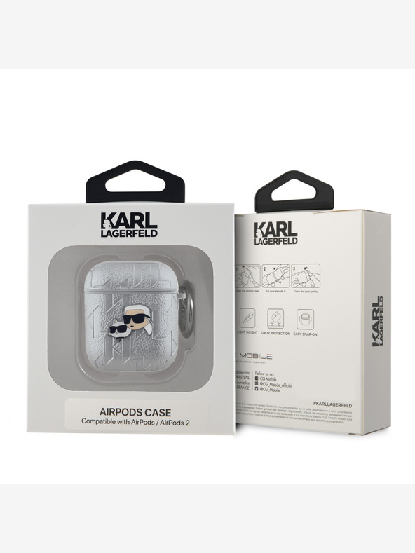 Karl Lagerfeld PU futrola s reljefnim glavama Karla i Choupette za AirPods 1/2 Srebrna Karl Lagerfeld