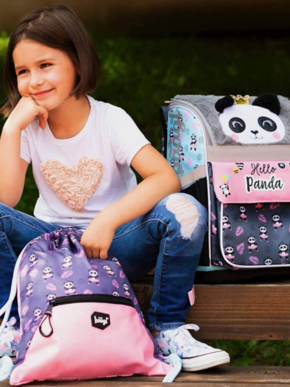 BAAGL  Siva školska torba panda Baagl na patentni zatvarač