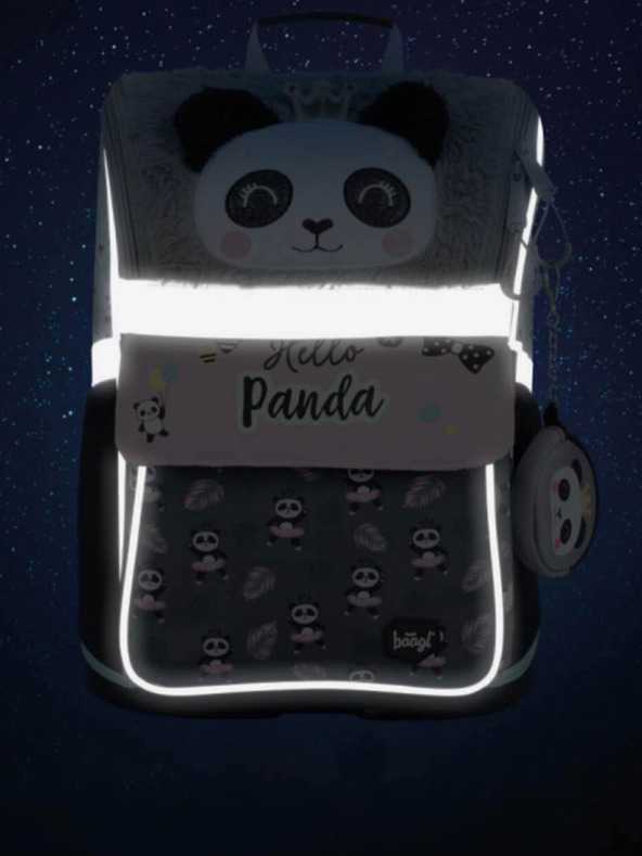 BAAGL  Siva školska torba panda Baagl na patentni zatvarač