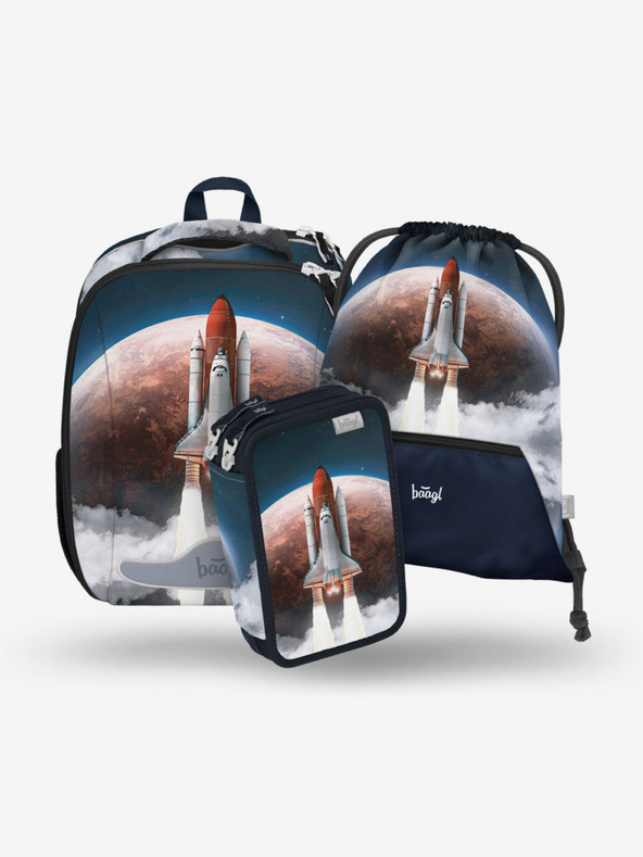 BAAGL  Plavi školski set - aktovka, pernica, torba Baagl Shelly Space Shuttle