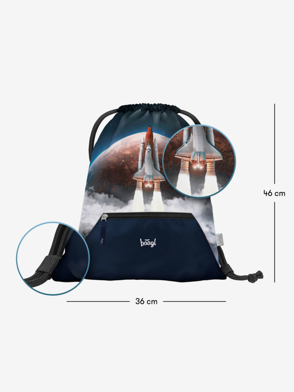 BAAGL  Plavi školski set - aktovka, pernica, torba Baagl Shelly Space Shuttle