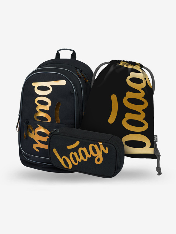 BAAGL  Crni školski set Core - ruksak, pernica, torba Baagl Metallic Bronze