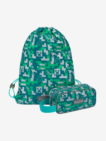 BAAGL  Zeleni školski set - pernica, torba Baagl Minecraft 2 Silver Creeper
