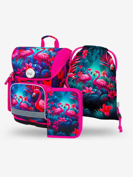 BAAGL  Ergo roza školski set - aktovka, pernica, torba Baagl Flamingos