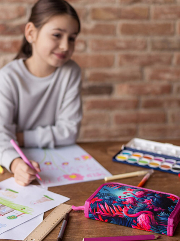 BAAGL  Baagl ružičasta jednoslojna školska pernica Flamingos