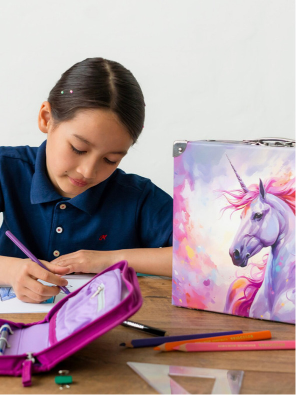 BAAGL  Ljubičasta sklopiva školska torba s dodacima Baagl Unicorn Kingdom