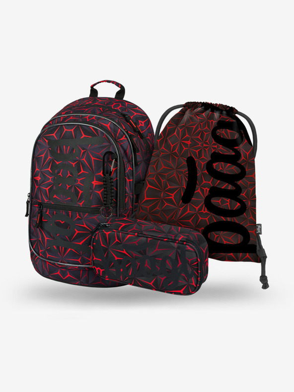 BAAGL  Crni školski set - ruksak, pernica, torba Baagl Core Red Polygon