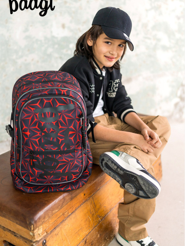 BAAGL  Crni školski set - ruksak, pernica, torba Baagl Core Red Polygon