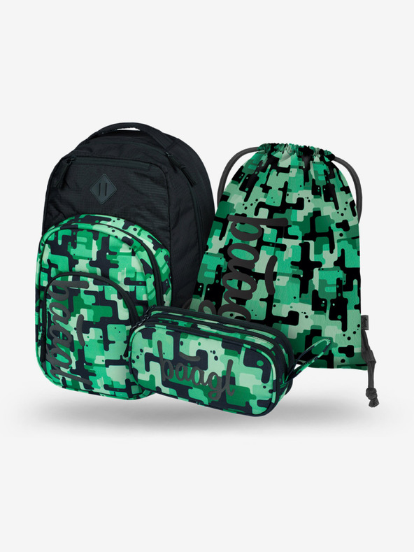 BAAGL  Crni školski set - ruksak, pernica, torba Baagl Coolmate Green