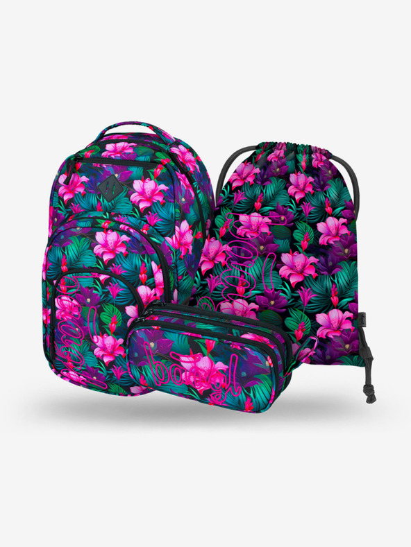 BAAGL  Školski cvjetni set - ruksak, pernica, torba Baagl Coolmate Paradise