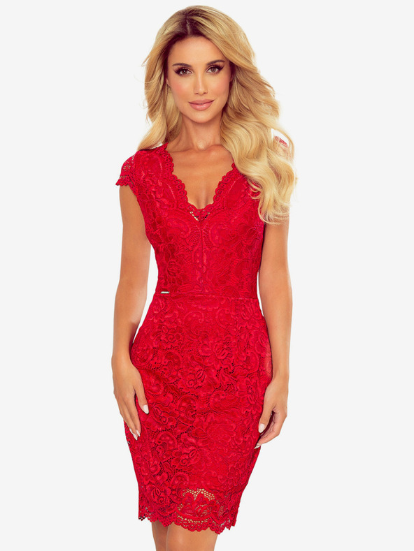 numoco Čipkana haljina s dekolteom - Red Numoco